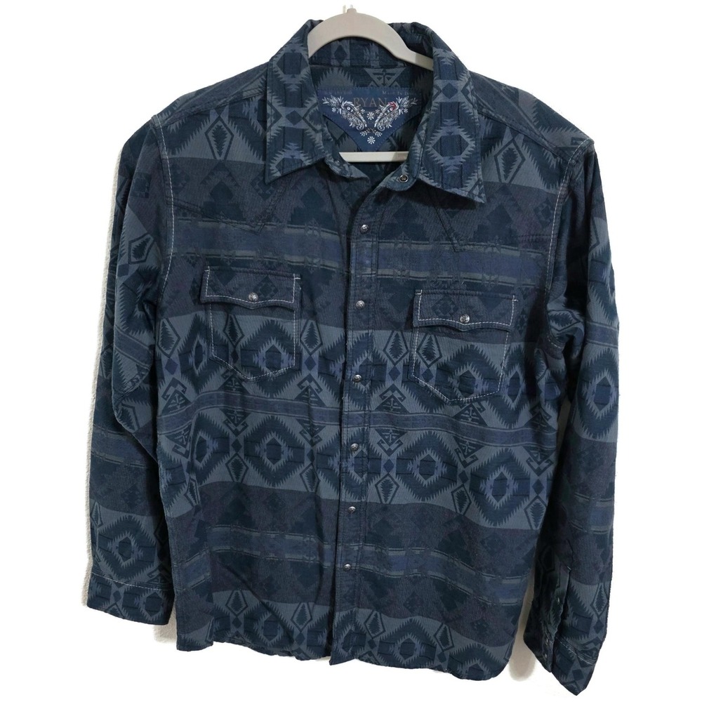 Ryan Michael Western Shirt Mens 2XL Snap Button Blue Lake Aztec Southwestern